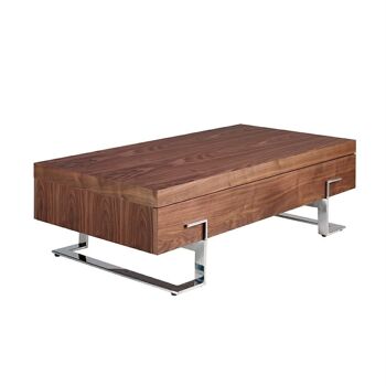 Table basse rectangulaire avec plateau en placage de noyer et pieds en acier inoxydable chromé, modèle 2099 3