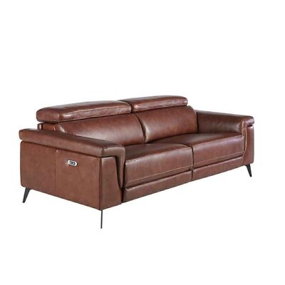 3-seater sofa upholstered in cowhide leather with natural pine wood structure, independent articulated headrests and two electric relax mechanisms, solid steel legs painted in black epoxy, model 6117