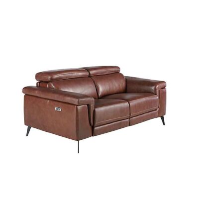 2-seater sofa upholstered in cowhide leather with natural pine wood structure, independent articulated headrests and two electric relax mechanisms, solid steel legs painted in black epoxy, model 6116