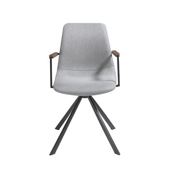 Chaise pivotante rembourrée en tissu avec pieds en acier noir et accoudoirs en bois de noyer, modèle 4105 2