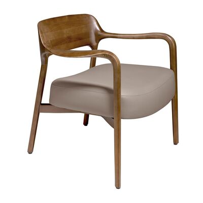 Mit Kunstleder bezogener Sessel mit Struktur aus massivem Eschenholz, Nussbaumfarbe, Modell 5082