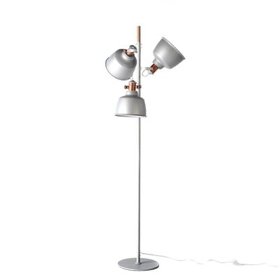 Floor lamp with three multidirectional lampshades made of stainless steel painted in gray epoxy and details in bronze, model 8032