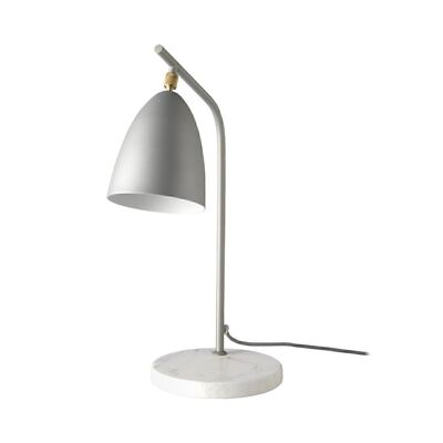 Lampada da tavolo con base in marmo porcellana tipo calacatta e paralume orientabile in acciaio inox verniciato a polveri epossidiche grigio, modello 8037