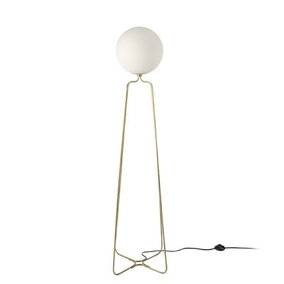 Lampadaire avec corps en acier doré et ampoule en verre teinté blanc, modèle 8047