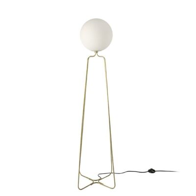 Lámpara de pie con cuerpo fabricado en acero dorado y bulbo de cristal tintado en color blanco, modelo 8047