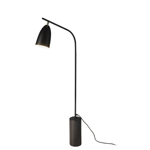 Lámpara de pie con base de mármol porcelánico similar nero marquina,  Pantalla direccional,  Cuerpo y tulipa de acero inoxidable negro, modelo 8051