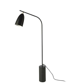 Lampadaire avec un socle en marbre de porcelaine nero marquina similaire, abat-jour orientable, corps et abat-jour en acier inoxydable noir, modèle 8051 5