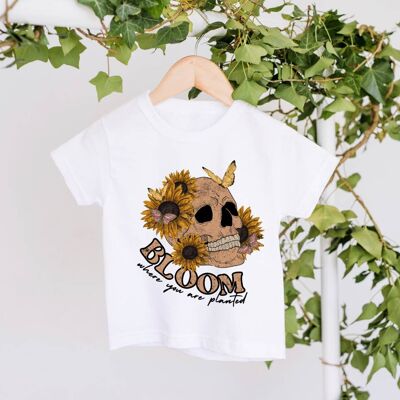 Bloom where you are planted T-shirt (skull)