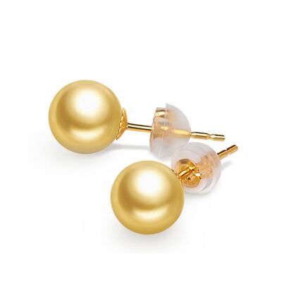 Round Golden AAA Akoya Pearl Stud Earrings, 18ct Gold