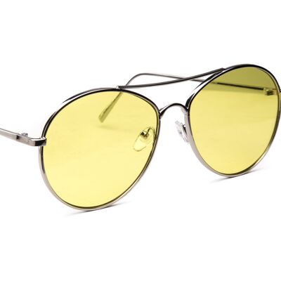 SILVER ROUND METAL FRAMES WITH YELLOW LENSES - JP18170