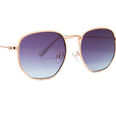 GOLD ROUND METAL FRAMES WITH BLUE LENSES
