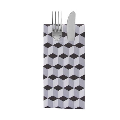 Cutlery napkin Chicago in silver-black made of Linclass® Airlaid 40 x 40 cm, 12 pieces