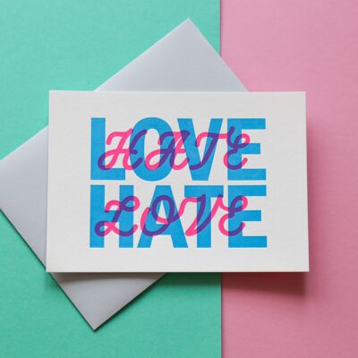 Carte Love/ Hate en impression typo en Letterpress