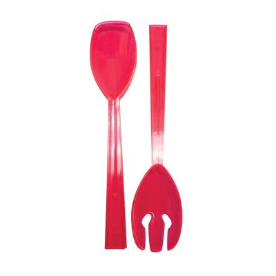 Juegos de tenedor y cuchara para servir de plástico rosa neón