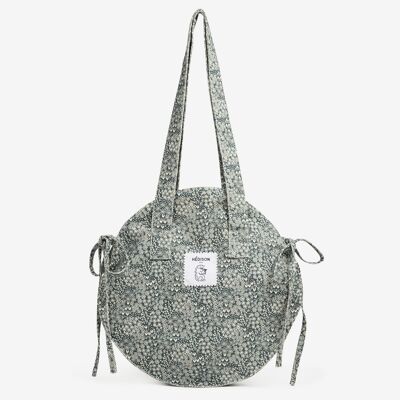 Bolso tote redondo, algodón reciclado - Paulette (flores)