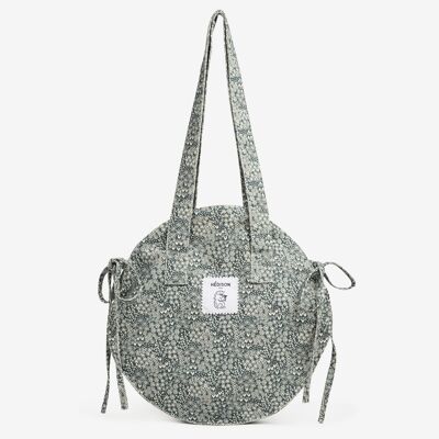 Round tote bag, recycled cotton - Paulette (flowers)