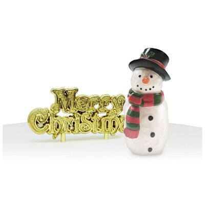 Topper per torta in resina tradizionale con pupazzo di neve e motivo natalizio dorato in scatola di lusso