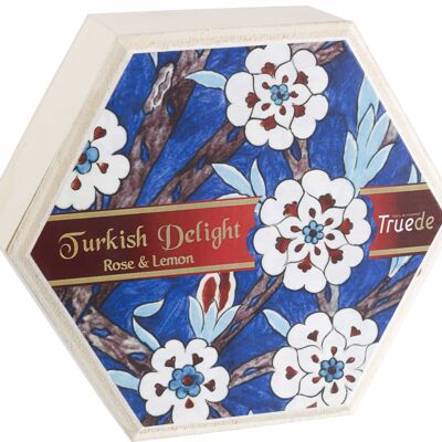 Caja de madera delicias turcas de rosa y limón