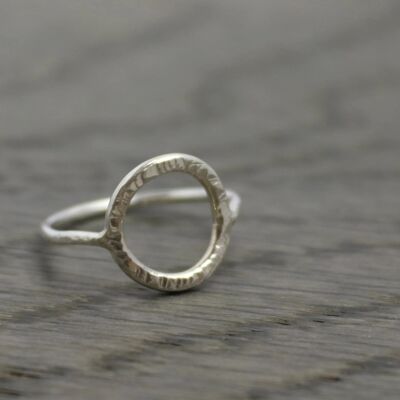 Hammered halo silver ring