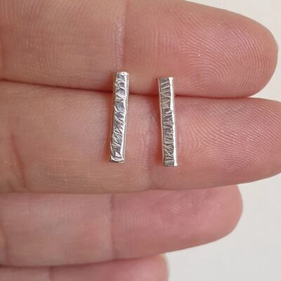 Silver textured drop stud earrings