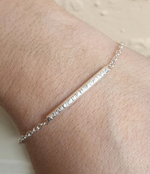 Textured silver bar bracelet