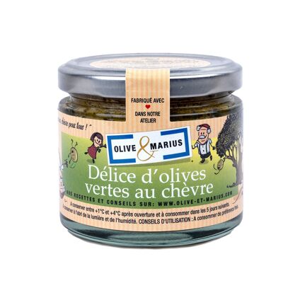Genuss aus grünen Oliven mit Ziegenkäse