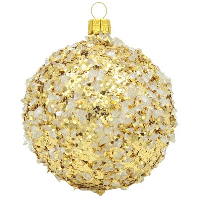 Glaskugel TWINKLE gold  mit Glassteinen & Glitzer 8cm - Weihnachtsschmuck