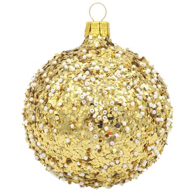 Glaskugel TWINKLE gold mit Goldperlen & Glitzer 8cm - Weihnachtsschmuck