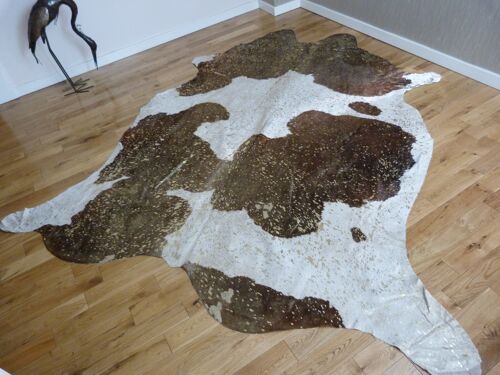 Brown and White Gold Metallic Cowhide Rug