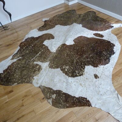 Brown and White Gold Metallic Cowhide Rug