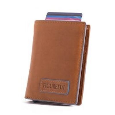 Figuretta Cardprotector Leather with zipper - Blue Line Cognac