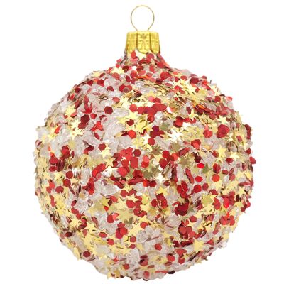 Glaskugel TWINKLE rot mit Glassteinen & Glitzer 8cm - Weihnachtsschmuck