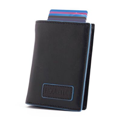 Figuretta Cardprotector Cuero con cremallera - Línea Azul Negro