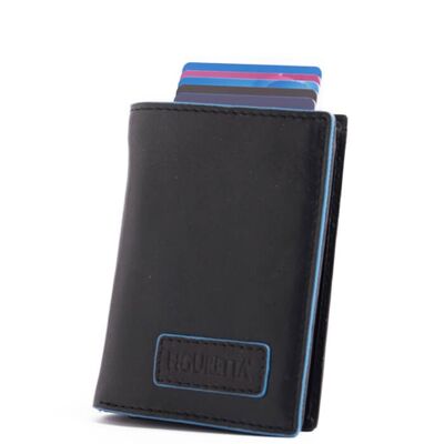 Figuretta Cardprotector Cuero con cremallera - Línea Azul Negro