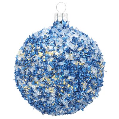 Glaskugel TWINKLE blau mit Steinen & Glitzer 8cm - Weihnachtsschmuck