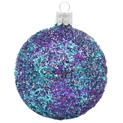 Glaskugel TWINKLE lila mit Glasperlen & Glitzer 8cm - Weihnachtsschmuck