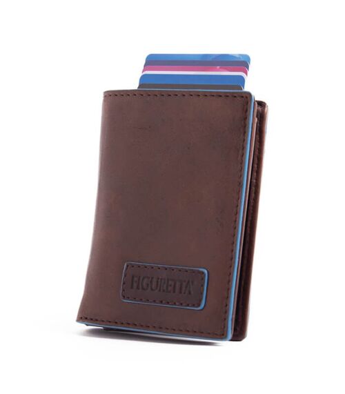 Figuretta Cardprotector Leather with Zipper - Blue Line Dark Brown