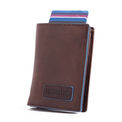 Figuretta Cardprotector Leather with Zipper - Blue Line Dark Brown
