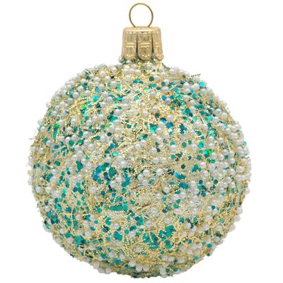 Glaskugel TWINKLE türkis mit Streuglitter & Glitzer 8cm - Weihnachtsschmuck