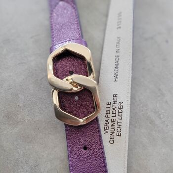 Ceinture Femme Cuir Violet Doré Nappa Perla Luna 4