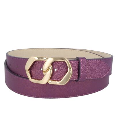 Ceinture Femme Cuir Violet Doré Nappa Perla Luna