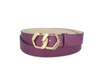 Ceinture Femme Cuir Violet Doré Nappa Perla Luna 1