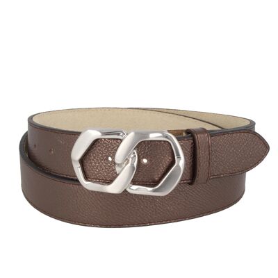 Belt Women Leather Brown Silver Nappa Perla Luna