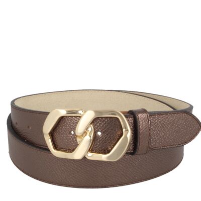 Belt Woman Leather Brown Gold Nappa Perla Luna