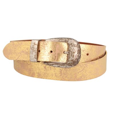 Cintura da donna in pelle color oro brillante larga metallizzata