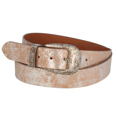 Belt women's leather silver brilliant wide metallic