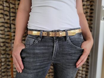 Ceinture femme cuir doré brillant métallisé étroite 2