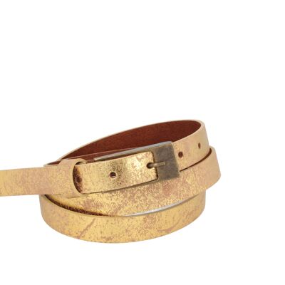 Belt women's leather gold brilliant metallic narrow