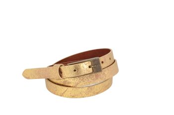 Ceinture femme cuir doré brillant métallisé étroite 1