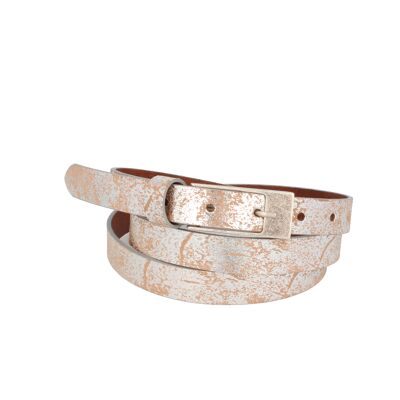 Belt women's leather silver brilliant narrow metallic